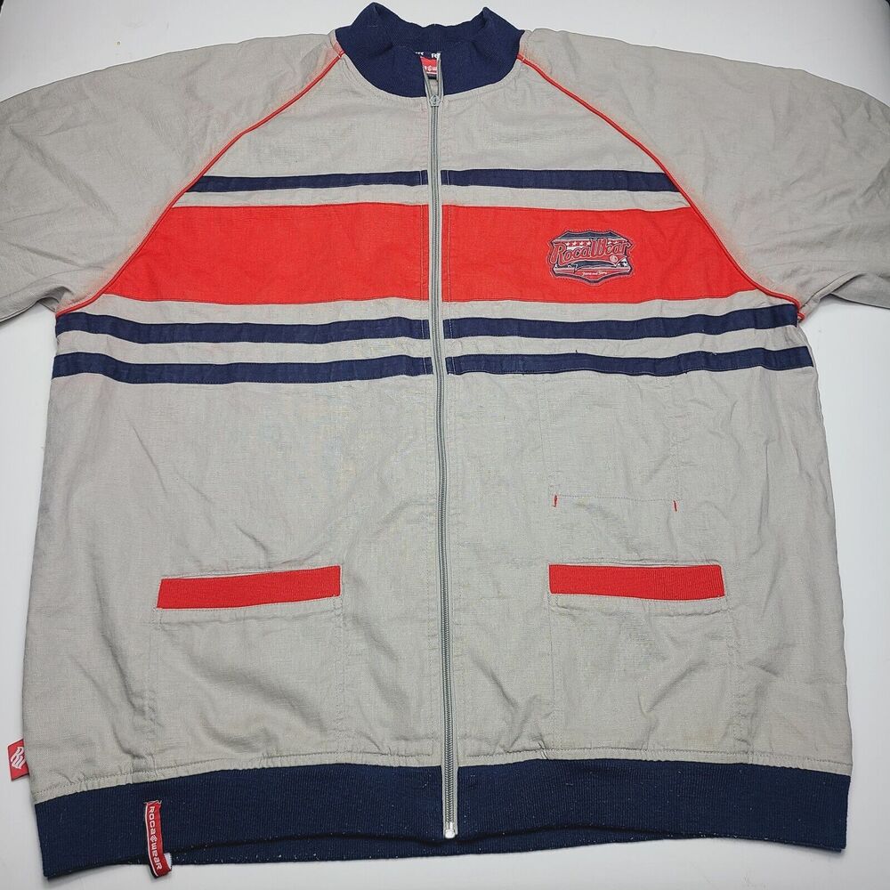Vintage Rocawear 3/4 Sleeve Jacket Full Zip Men's Size XL Tan Red Blue 90's Read - Picture 2 of 13
